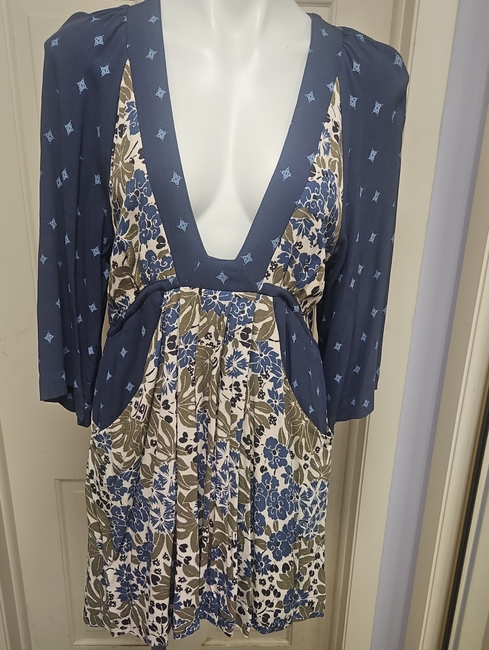 Free People Floral Deep-V Empire Mini Dress